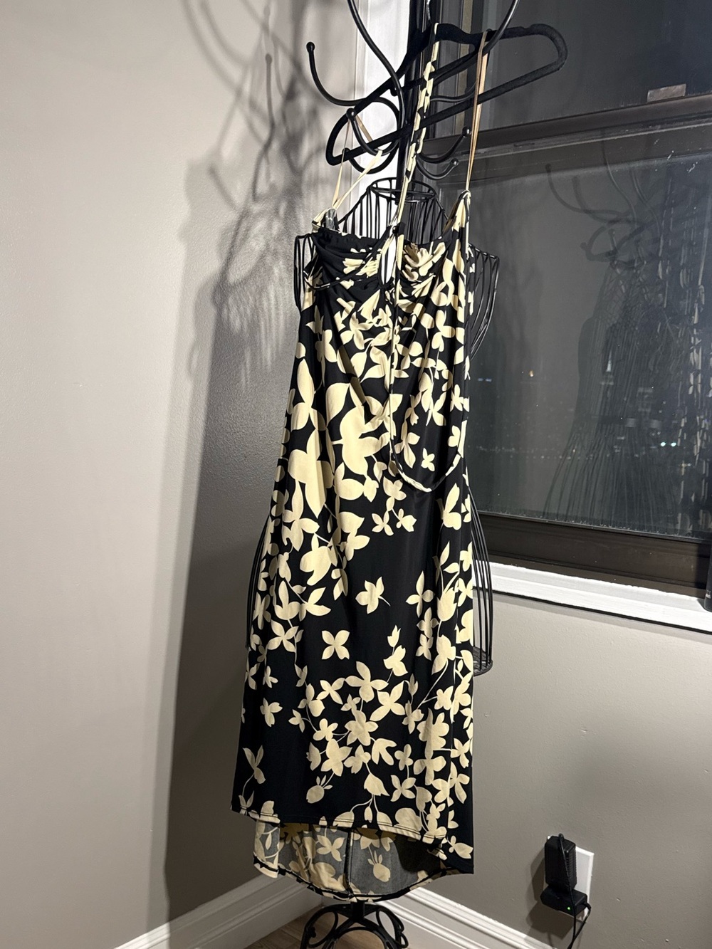 BCBG Black and Cream Floral Slip Halter Dress